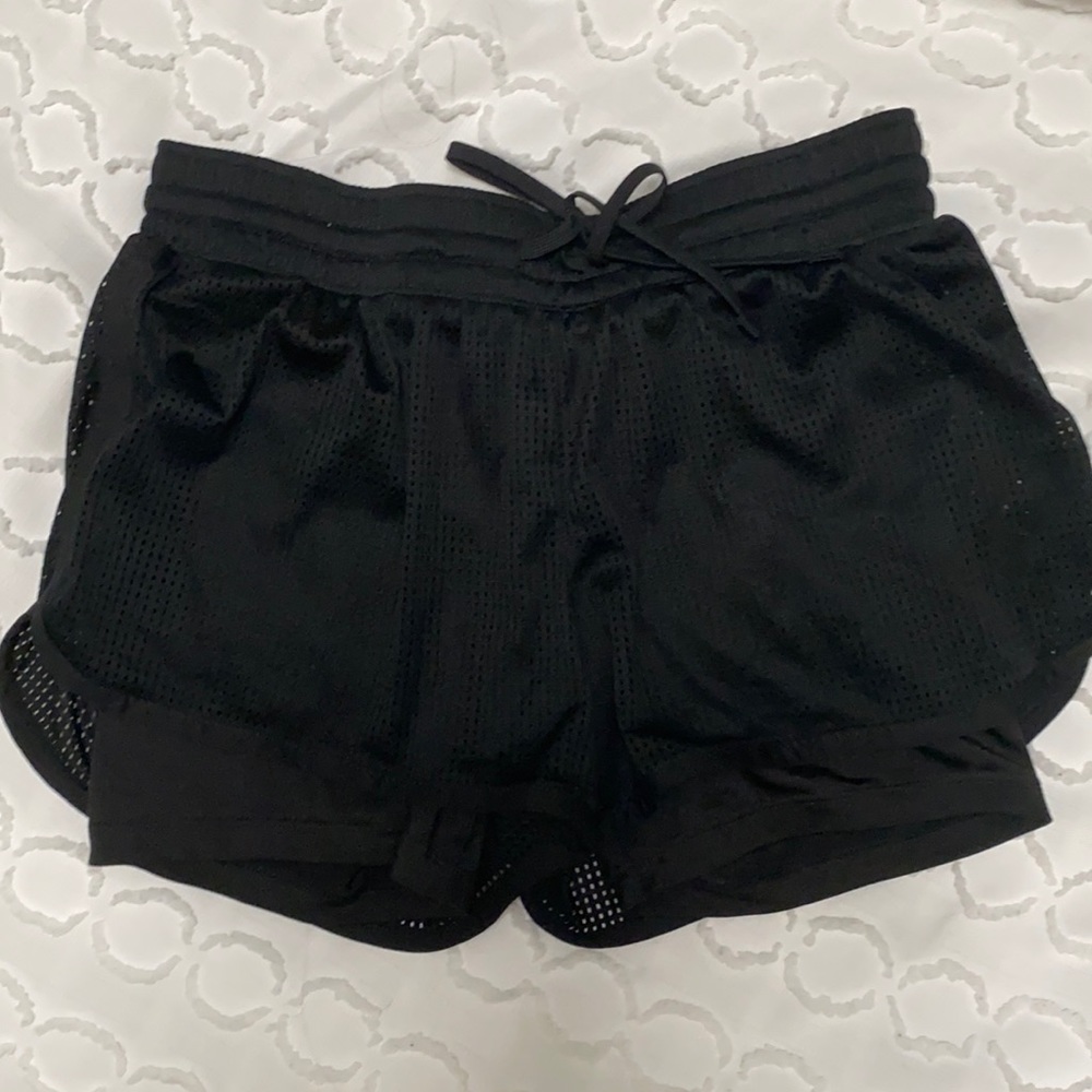 Mesh workout shorts with attached spandex